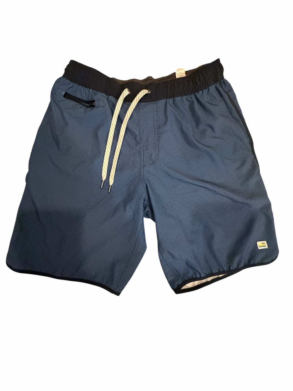 Vuori Banks Navy Blue Shorts/Trunks with Black Waistband and Cream Drawcord
